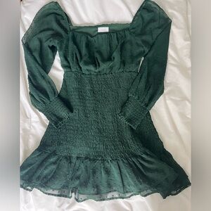 Green Puff Sleeve Fall Dress
